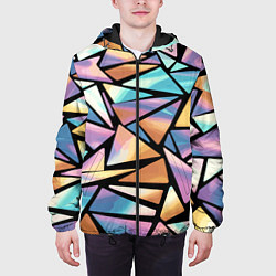 Куртка с капюшоном мужская Радужные треугольники - кристаллы голографические, цвет: 3D-черный — фото 2