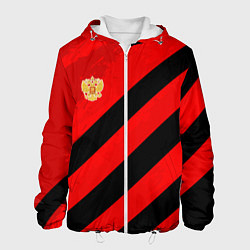 Куртка с капюшоном мужская Герб РФ - красная абстракция, цвет: 3D-белый
