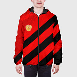 Куртка с капюшоном мужская Герб РФ - красная абстракция, цвет: 3D-черный — фото 2