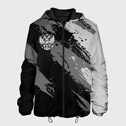 Куртка с капюшоном мужская Герб РФ - серый монохромный, цвет: 3D-черный