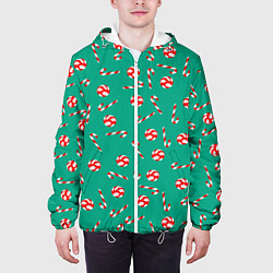Куртка с капюшоном мужская Рождественский дождь из леденцов, цвет: 3D-белый — фото 2