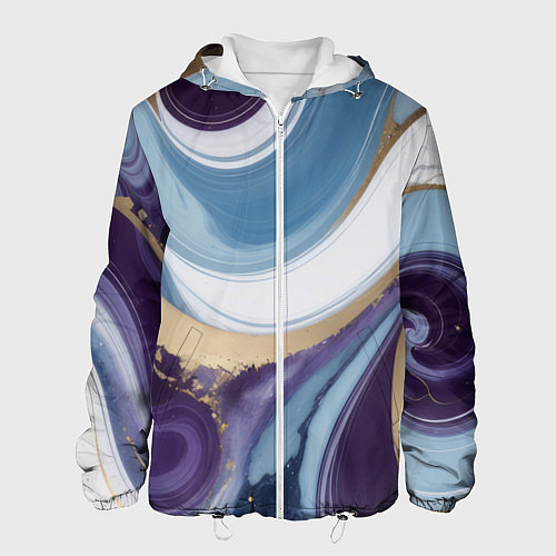 Мужская куртка Абстрактный волнистый узор фиолетовый с голубым / 3D-Белый – фото 1