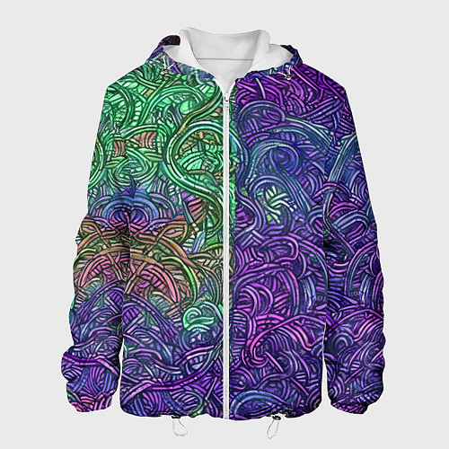 Мужская куртка Вьющийся узор фиолетовый и зелёный / 3D-Белый – фото 1