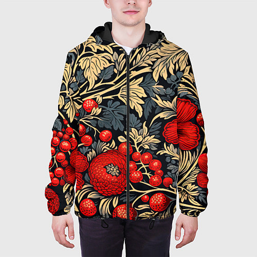 Мужская куртка Новогодние ягодки и узоры / 3D-Черный – фото 3