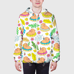 Куртка с капюшоном мужская Капибары на отдыхе, цвет: 3D-белый — фото 2