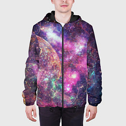 Куртка с капюшоном мужская Пурпурные космические туманности со звездами, цвет: 3D-черный — фото 2