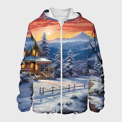 Мужская куртка Зимний праздник в сказочном городке / 3D-Белый – фото 1