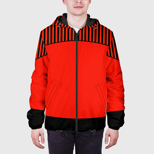 Мужская куртка Оранжево черный комбинированный узор в полоску / 3D-Черный – фото 3