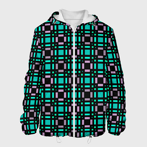 Мужская куртка Зелено-сиреневый с черный клетчатый узор / 3D-Белый – фото 1
