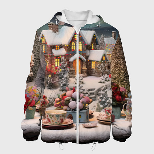 Мужская куртка Объемные новогодние домики / 3D-Белый – фото 1