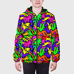 Куртка с капюшоном мужская Яркие цветные каракули, цвет: 3D-черный — фото 2