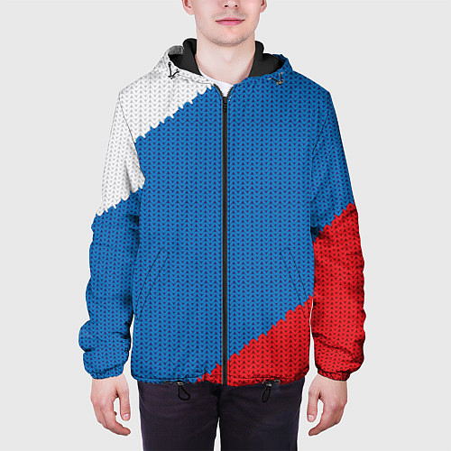 Мужская куртка Белый синий красный вязаный фон / 3D-Черный – фото 3