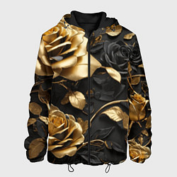 Куртка с капюшоном мужская Металлические розы золотые и черные, цвет: 3D-черный