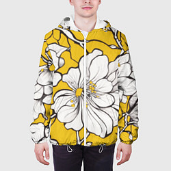 Куртка с капюшоном мужская Японский паттерн цветов, цвет: 3D-белый — фото 2