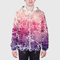 Куртка с капюшоном мужская Абстракция - паутинка на сине-красном фоне, цвет: 3D-белый — фото 2