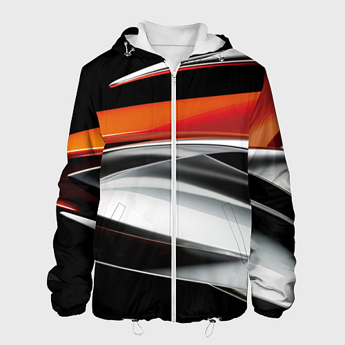 Мужская куртка Оранжевая и металлическая абстракция / 3D-Белый – фото 1