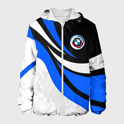 Куртка с капюшоном мужская BMW - синяя абстракция, цвет: 3D-белый