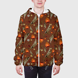 Куртка с капюшоном мужская Перья и физалис brown, цвет: 3D-белый — фото 2