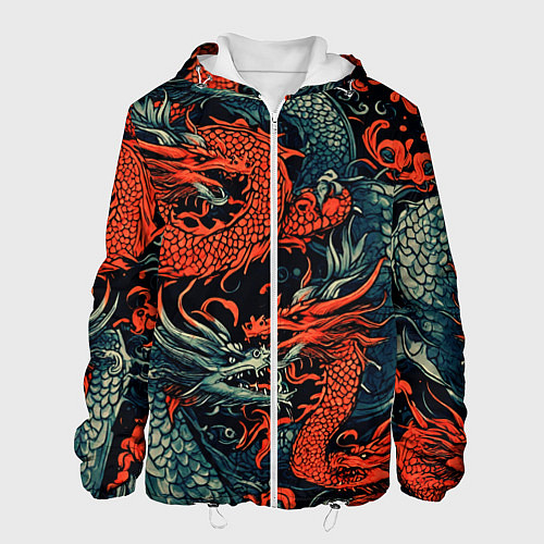 Мужская куртка Красный и серый дракон / 3D-Белый – фото 1