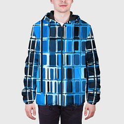 Куртка с капюшоном мужская Синие прямоугольники, цвет: 3D-черный — фото 2