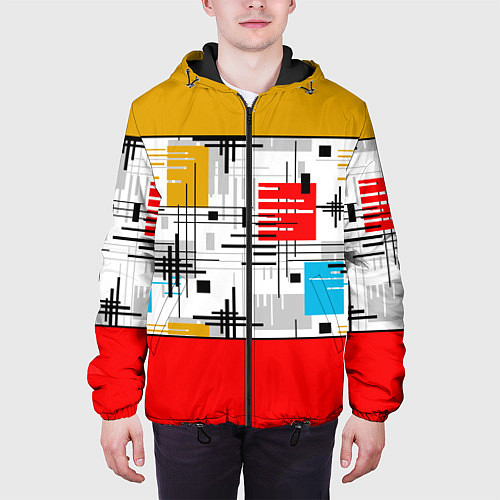 Мужская куртка Узор красного горчичного цвета / 3D-Черный – фото 3