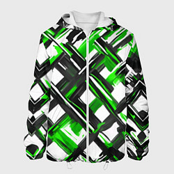 Куртка с капюшоном мужская Зелёные и чёрные мазки, цвет: 3D-белый