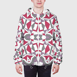 Куртка с капюшоном мужская Геометрический узор красно серый, цвет: 3D-белый — фото 2