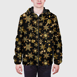 Куртка с капюшоном мужская Россыпи золотых снежинок, цвет: 3D-черный — фото 2