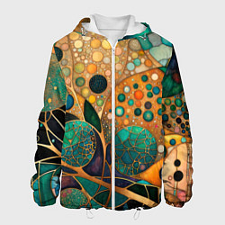 Куртка с капюшоном мужская Вдохновение Климтом - изумрудная абстракция с круг, цвет: 3D-белый