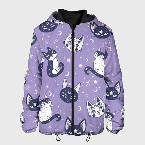Мужская куртка Мистические кошечки - паттерн фиолетовый / 3D-Черный – фото 1