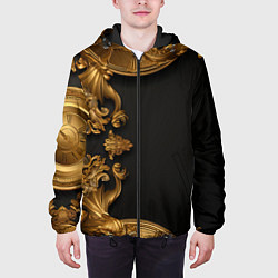 Куртка с капюшоном мужская Золотые объемные узоры, цвет: 3D-черный — фото 2