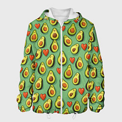 Куртка с капюшоном мужская Авокадо и сердечки, цвет: 3D-белый