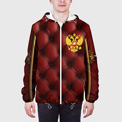 Куртка с капюшоном мужская Золотой герб России на красном кожаном фоне, цвет: 3D-белый — фото 2