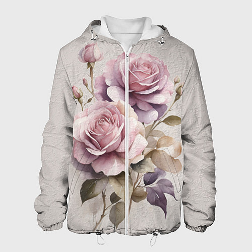 Мужская куртка Нежные розовые розы на стене / 3D-Белый – фото 1