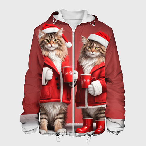 Мужская куртка С новым котом - два кота в костюмах Санты / 3D-Белый – фото 1