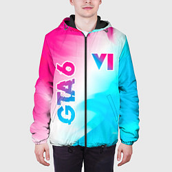 Куртка с капюшоном мужская GTA 6 neon gradient style вертикально, цвет: 3D-черный — фото 2