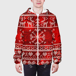 Куртка с капюшоном мужская Рождественские узоры оленей, цвет: 3D-белый — фото 2