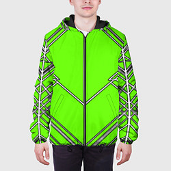 Куртка с капюшоном мужская Белые полосы на зелёном фоне, цвет: 3D-черный — фото 2