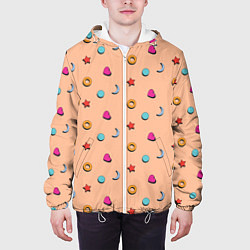 Куртка с капюшоном мужская Узор с сердцем, звездой и кругом, цвет: 3D-белый — фото 2