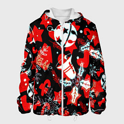 Куртка с капюшоном мужская Рождественские паттерны орнамент, цвет: 3D-белый