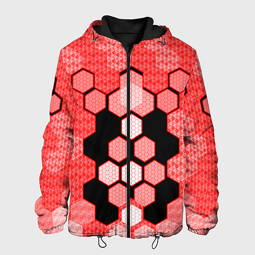 Мужская куртка Красная кибер броня hexagons / 3D-Черный – фото 1