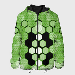 Куртка с капюшоном мужская Зелёная кибер броня hexagons, цвет: 3D-черный