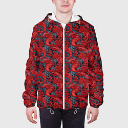 Куртка с капюшоном мужская Красные драконы паттерн, цвет: 3D-белый — фото 2