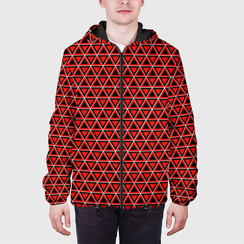 Мужская куртка Красные и чёрные треугольники / 3D-Черный – фото 3