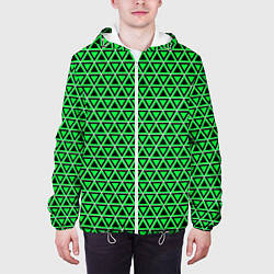 Куртка с капюшоном мужская Зелёные и чёрные треугольники, цвет: 3D-белый — фото 2