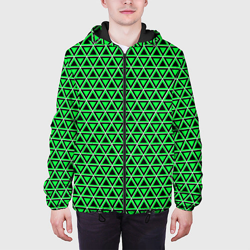 Мужская куртка Зелёные и чёрные треугольники / 3D-Черный – фото 3