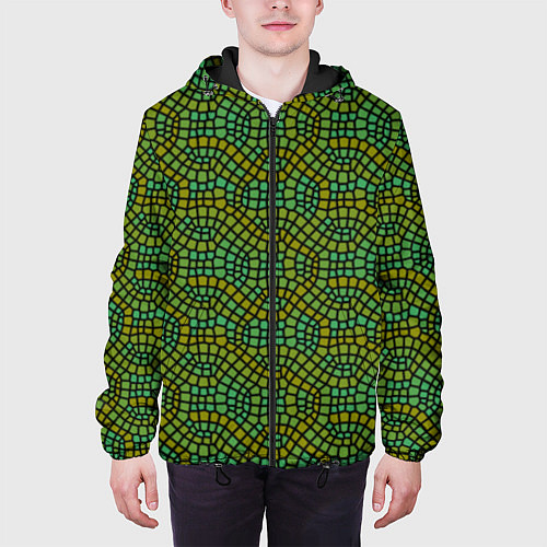 Мужская куртка Салатовый витражный паттерн / 3D-Черный – фото 3
