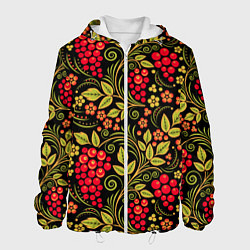 Куртка с капюшоном мужская Хохломская роспись красные ягоды, цвет: 3D-белый