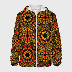 Куртка с капюшоном мужская Хохломская роспись круги из цветов и ягод, цвет: 3D-белый