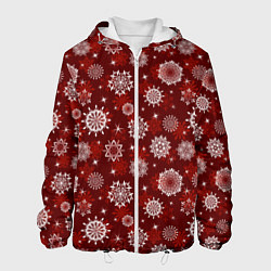 Куртка с капюшоном мужская Snowflakes on a red background, цвет: 3D-белый